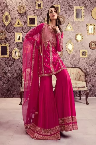 hot pink heavy embroidered suit