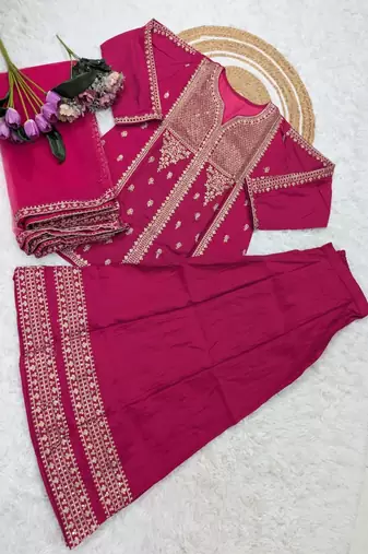 hot pink heavy embroidered suit