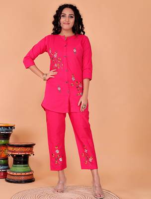  pink cotton embroidery co-ord set 1
