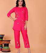 Fashion petals pink cotton embroidery co-ord set
