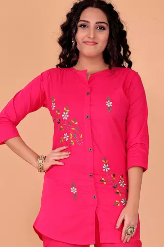  pink cotton embroidery co-ord set