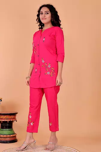  pink cotton embroidery co-ord set