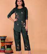 Fashion petals mehndi green cotton embroidery  co-ord set