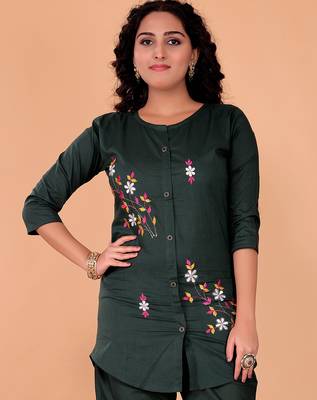  mehndi green cotton embroidery  co-ord set 3