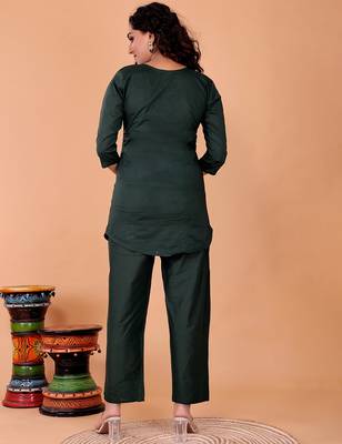  mehndi green cotton embroidery  co-ord set 4