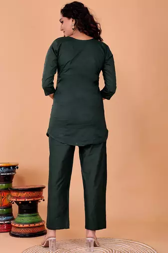  mehndi green cotton embroidery  co-ord set