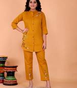 Fashion petals yellow cotton embroidery  co-ord set