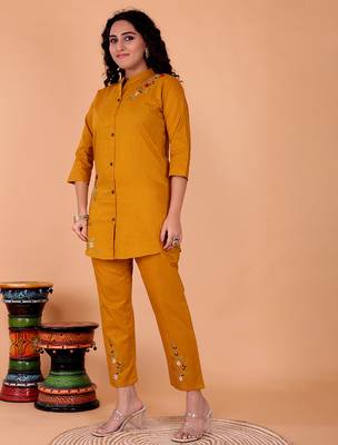  yellow cotton embroidery  co-ord set 2