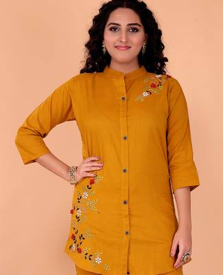  yellow cotton embroidery  co-ord set 3