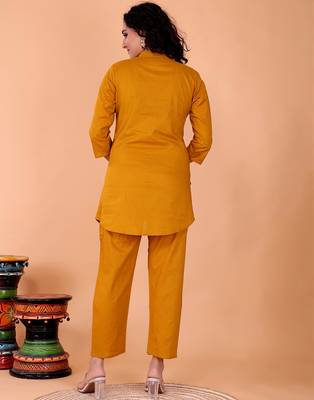  yellow cotton embroidery  co-ord set 4