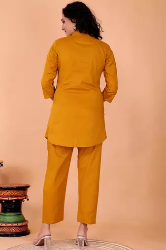  yellow cotton embroidery  co-ord set