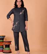 Fashion petals gray cotton embroidery  co-ord set