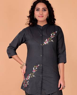  gray cotton embroidery  co-ord set 3
