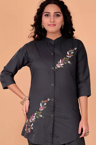  gray cotton embroidery  co-ord set
