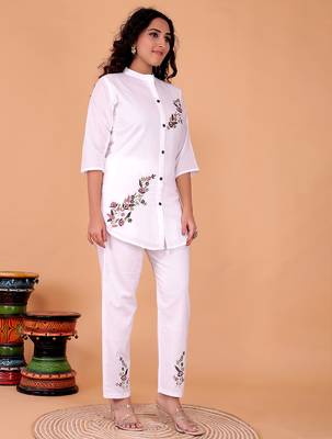 Fashion petals white cotton embroidery  co-ord set 2