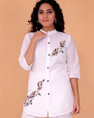 Fashion petals white cotton embroidery  co-ord set 3