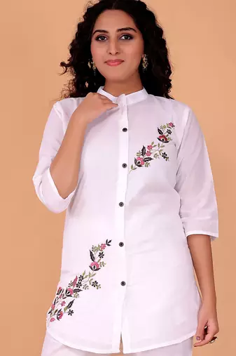 Fashion petals white cotton embroidery  co-ord set