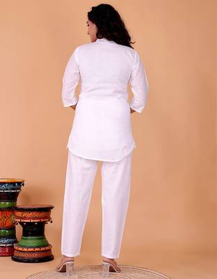 Fashion petals white cotton embroidery  co-ord set 4