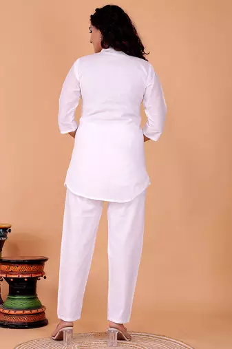 Fashion petals white cotton embroidery  co-ord set