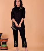 Fashion petals black cotton embroidery  co-ord set