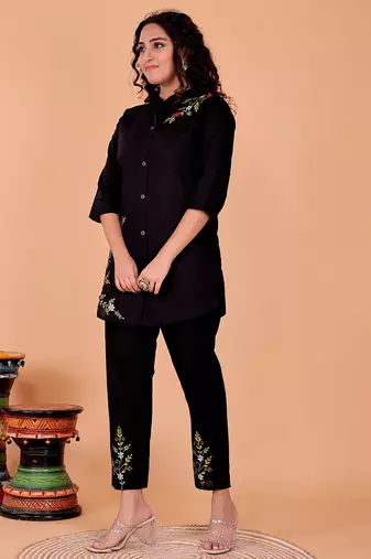  black cotton embroidery  co-ord set