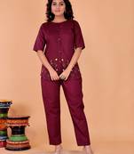 Fashion petals maroon cotton embroidery  co-ord set