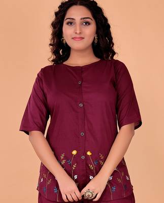 maroon cotton embroidery  co-ord set 3
