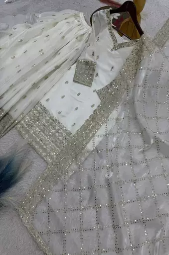 white embroidered suit with dupatta