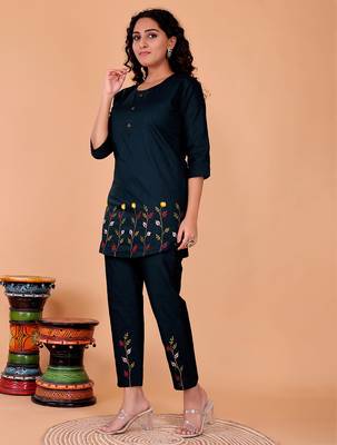  navy blue cotton embroidery  co-ord set 2