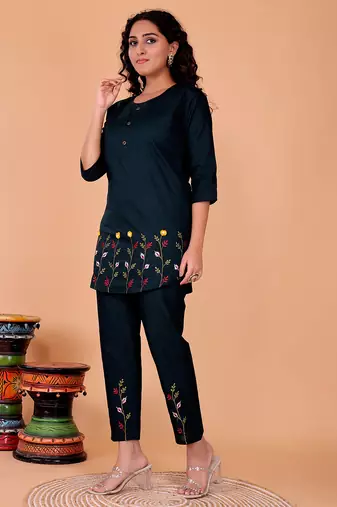  navy blue cotton embroidery  co-ord set