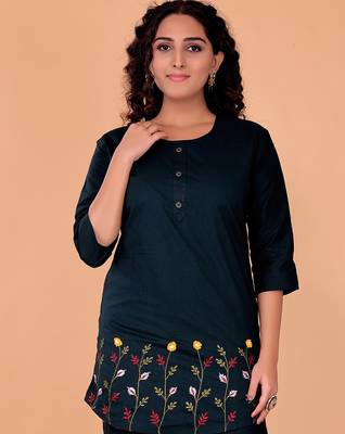  navy blue cotton embroidery  co-ord set 3