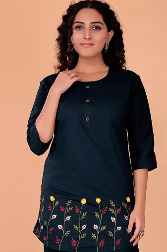 navy blue cotton embroidery  co-ord set