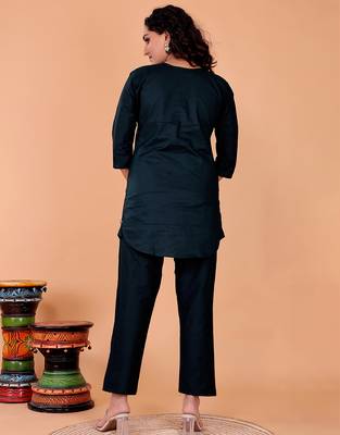  navy blue cotton embroidery  co-ord set 4