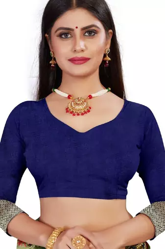 blue silk blend banarasi saree with unstitched blouse piece