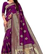 purple soft art silk banarasi jacuard work designer party wear saree with unstitched blouse piece