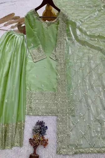 pastel green designer sharara set