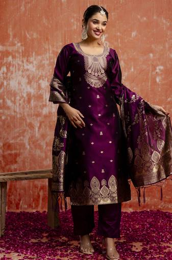 Purple women kurta pant dupatta set