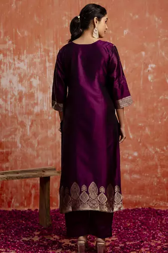 Purple women kurta pant dupatta set