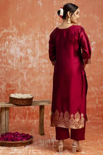 Maroon women kurta pant dupatta set
