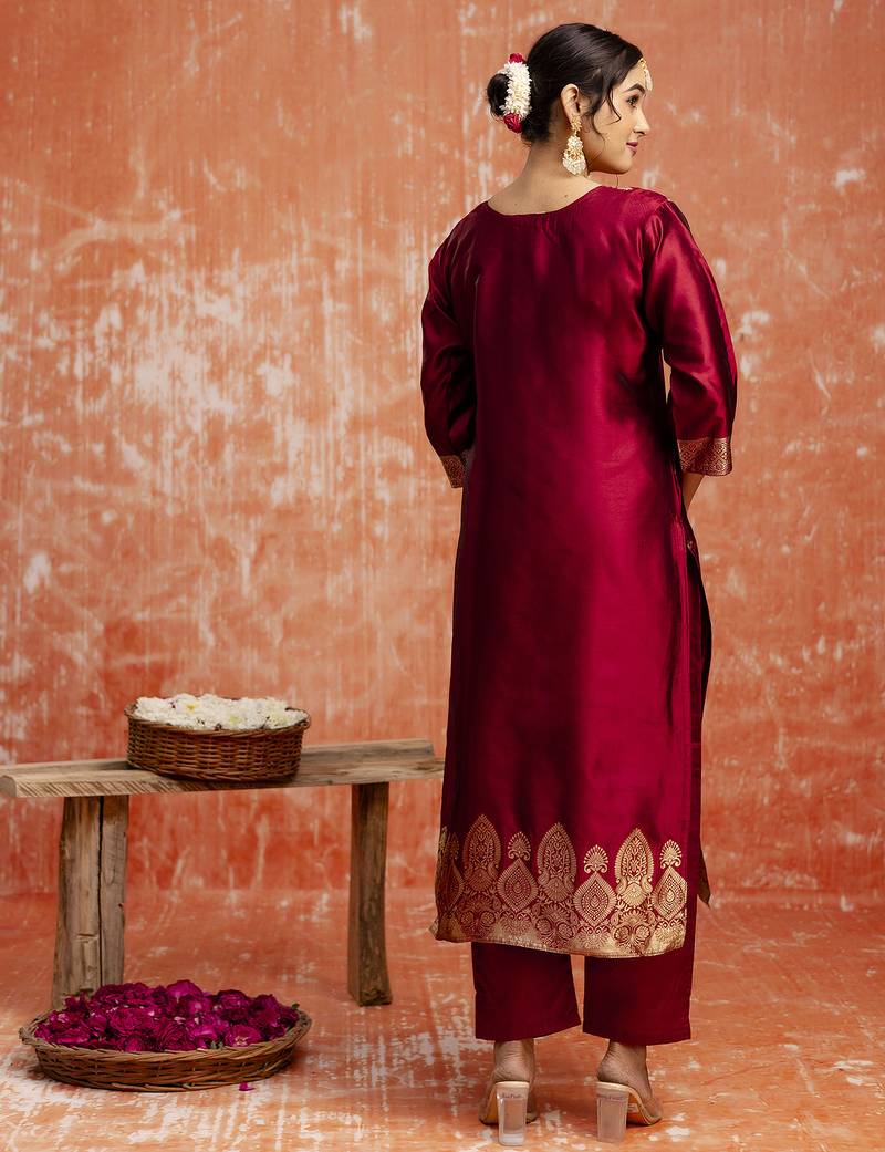 Maroon women kurta pant dupatta set