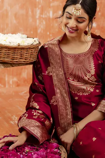 Maroon women kurta pant dupatta set