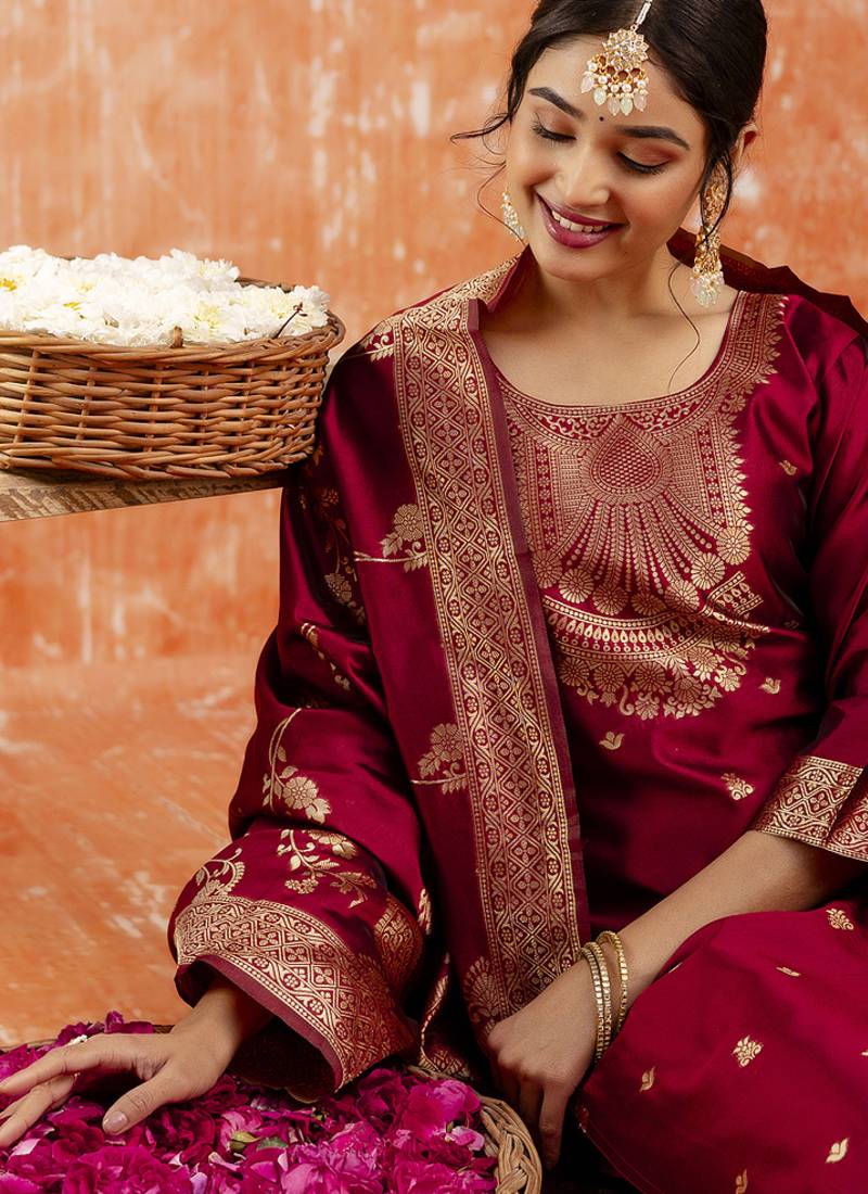 Maroon women kurta pant dupatta set