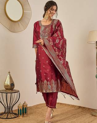 Maroon women kurta pant dupatta set 1