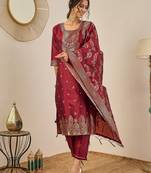 Maroon women kurta pant dupatta set