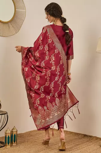 Maroon women kurta pant dupatta set