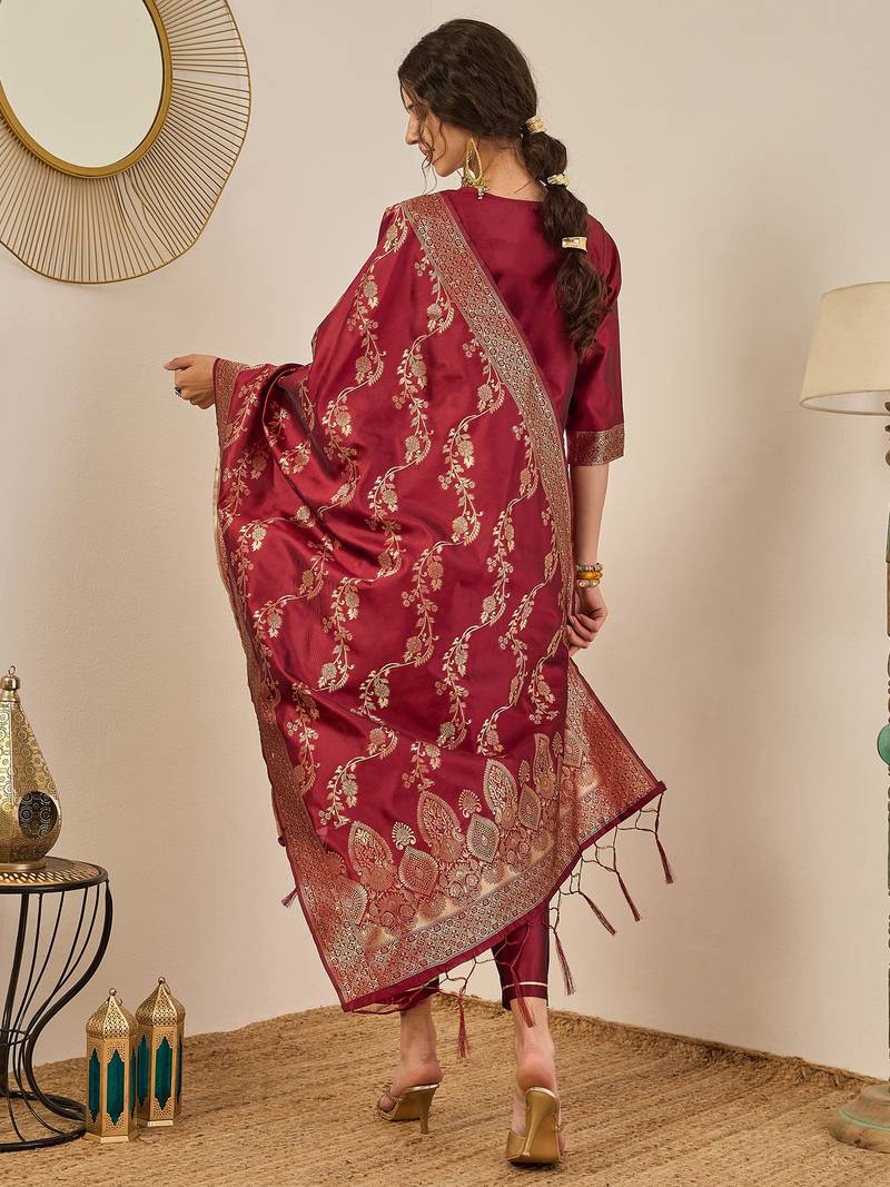 Maroon women kurta pant dupatta set