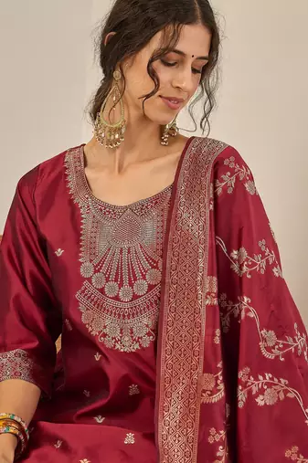 Maroon women kurta pant dupatta set