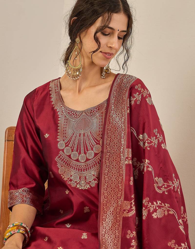 Maroon women kurta pant dupatta set