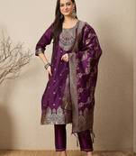 Purple women kurta pant dupatta set
