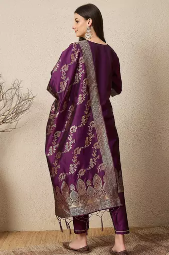 Purple women kurta pant dupatta set